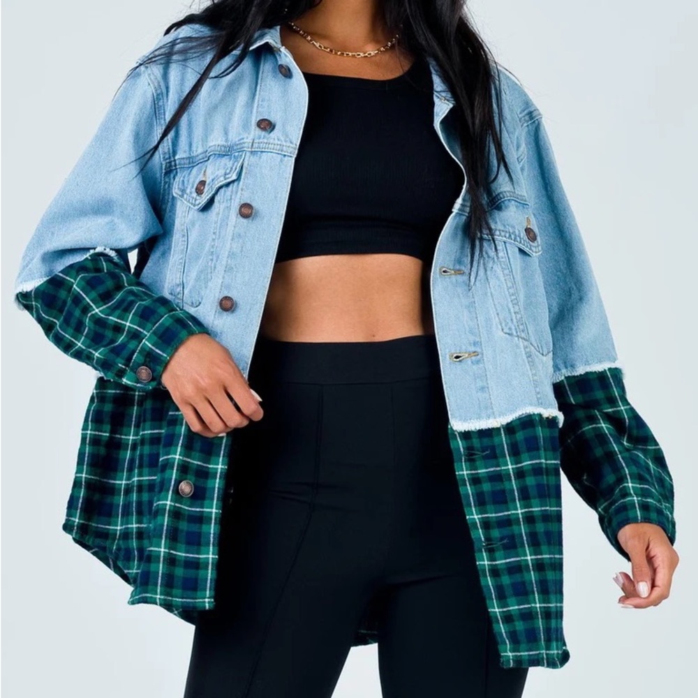 Princess Polly Larkin Denim & Flannel Jacket
